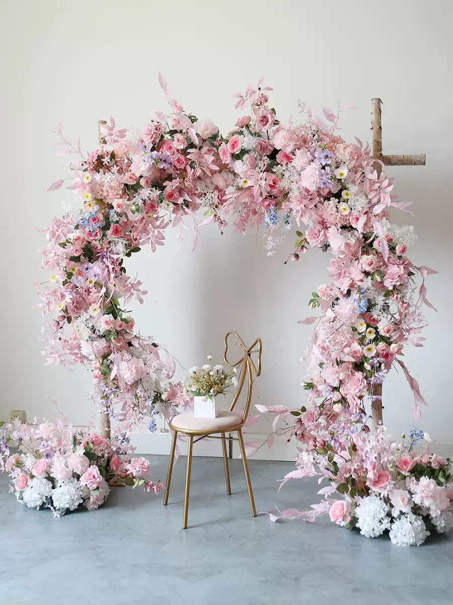 Flowerva Pink Circular Arch Floral Art Wedding Party Background Wall Hanging Road Guide Simulation Flower Arrangement