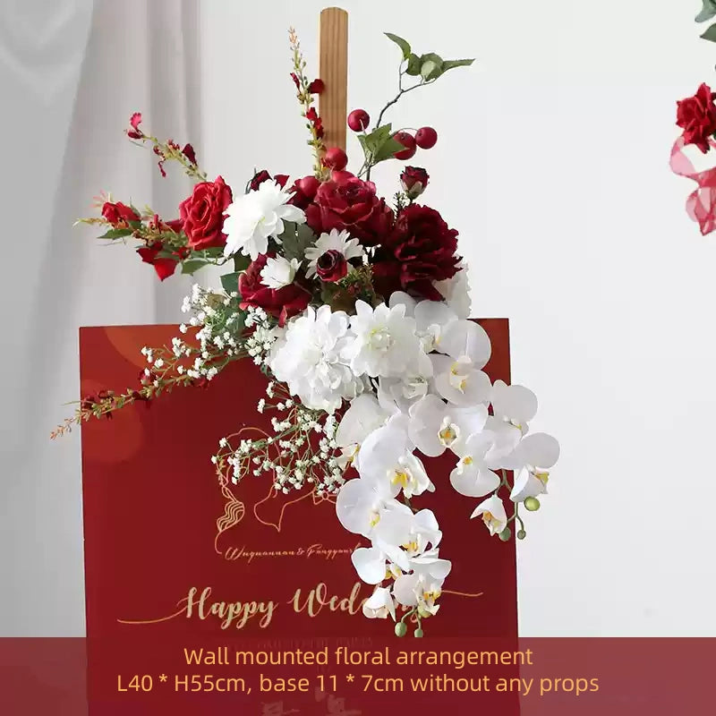 Flowerva Dark Red Wedding Welcome Floral Arrangement Shooting Background Road Guide Simulation Flower