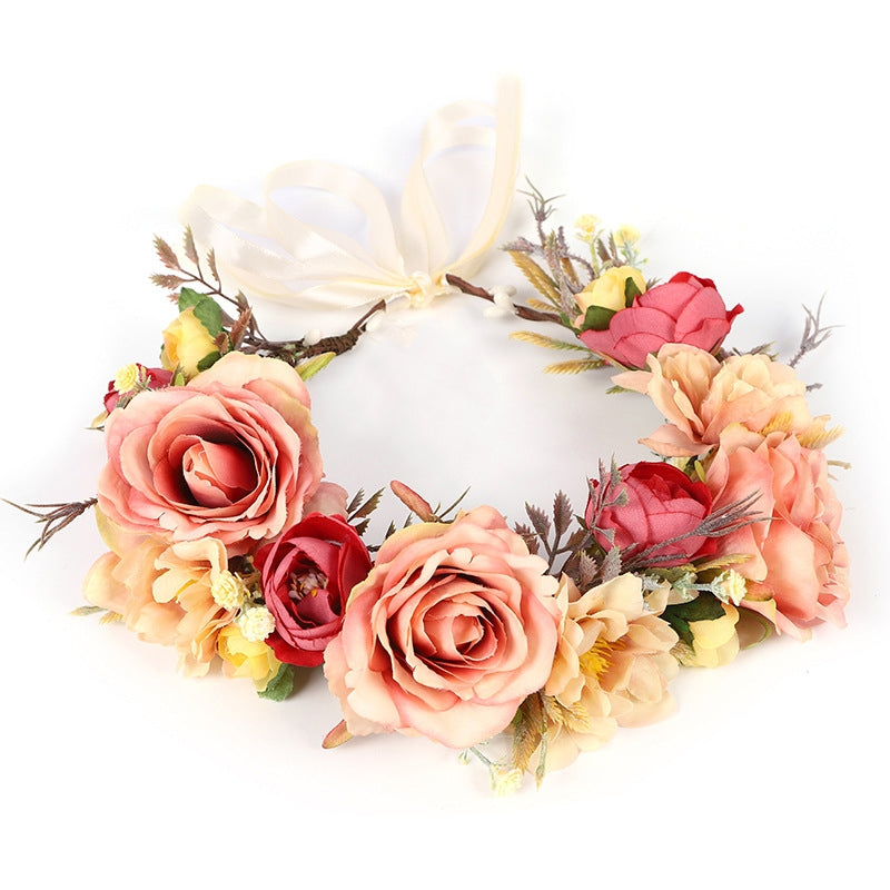 Bridal Wreath Headpiece Orange and Red Roses