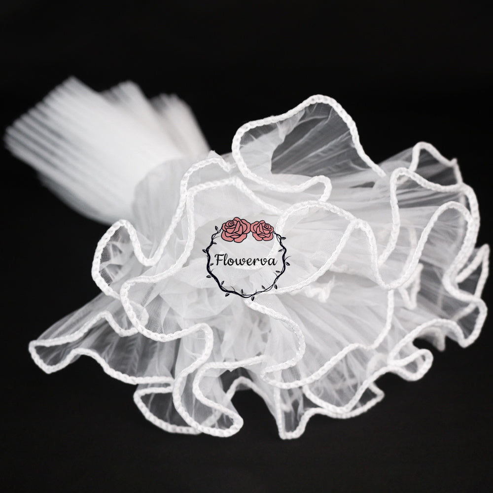 Flowerva White Lace White fabric Wavy Yarn Bouquet Packaging Organza