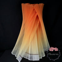 Gradient Orange-Yellow Pleated Organza Crinkle Fabric With Rigid And Wide Trim Stage Handmade Dress Designer Fabrics