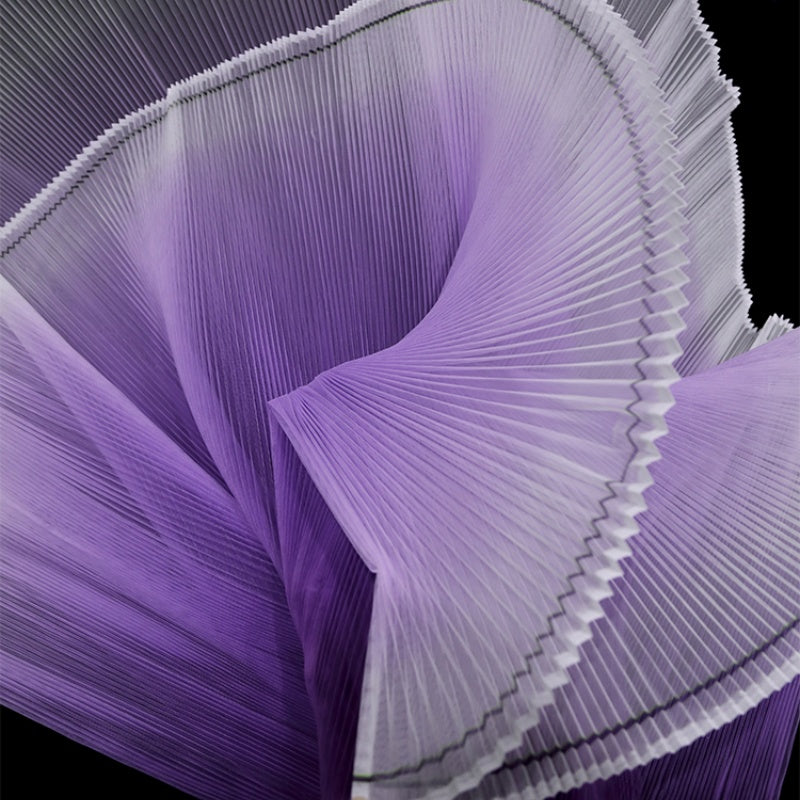 Gradient Purple Pleated Organza Crinkle Fabric With Rigid And Wide Trim Stage Handmade Dress Designer Fabrics