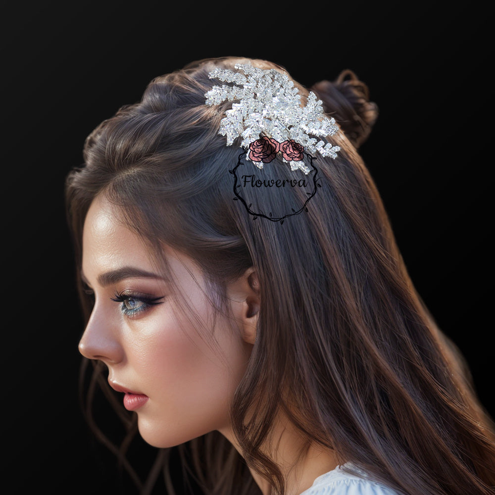 Flowerva Silver Shimmering Snowflake Diamond Hair Accessories