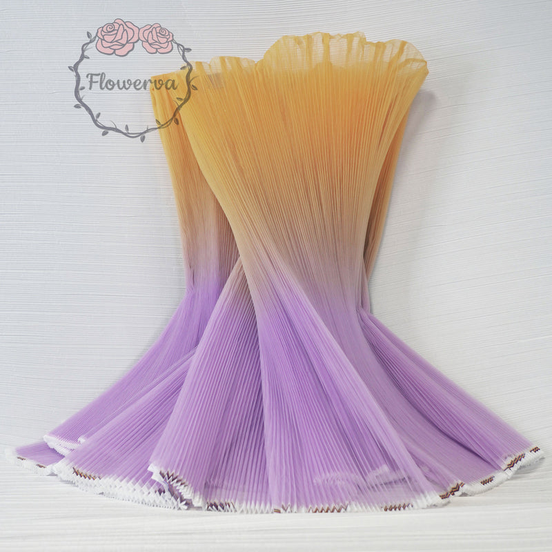 Gradient Yellow And Purple Pleated Organza Crinkle Fabric With Rigid And Wide Trim Stage Handmade Dress Designer Fabrics