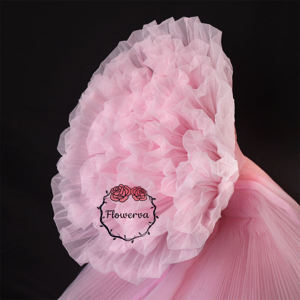 Flowerva Peach Pink Great Pleated Organza Crinkle Fabric 6324