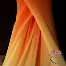 Gradient Orange-Yellow Pleated Organza Crinkle Fabric With Rigid And Wide Trim Stage Handmade Dress Designer Fabrics