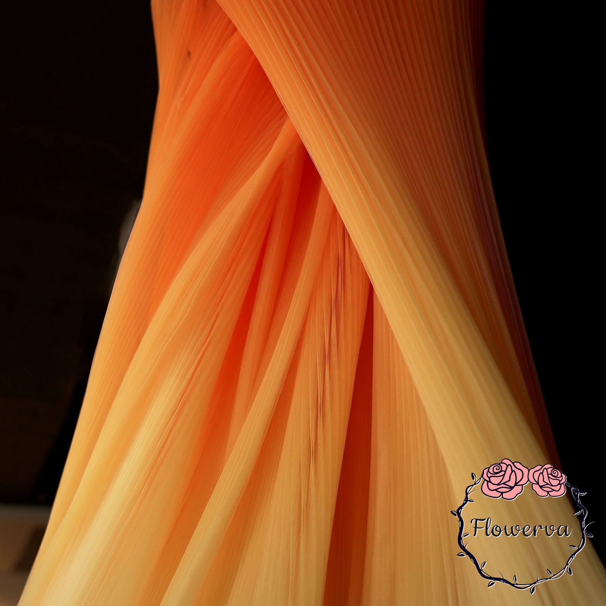 Tissu froissé en Organza plissé dégradé Orange-jaune, avec garniture rigide et large, tissus de créateurs de robes faits à la main