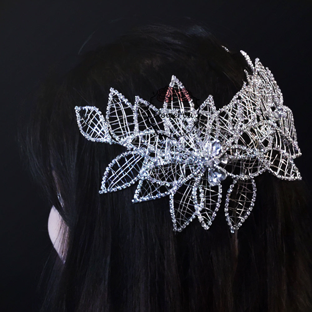 Flowerva Forest Hollow Leaves Rhinestone Wedding Dress Bride Headband