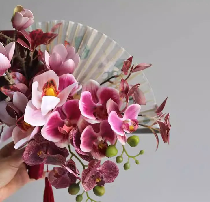 Flowerva – éventail pliant, nouveau Style chinois, fleurs artificielles, photographie, Style ancien, affichage à la maison