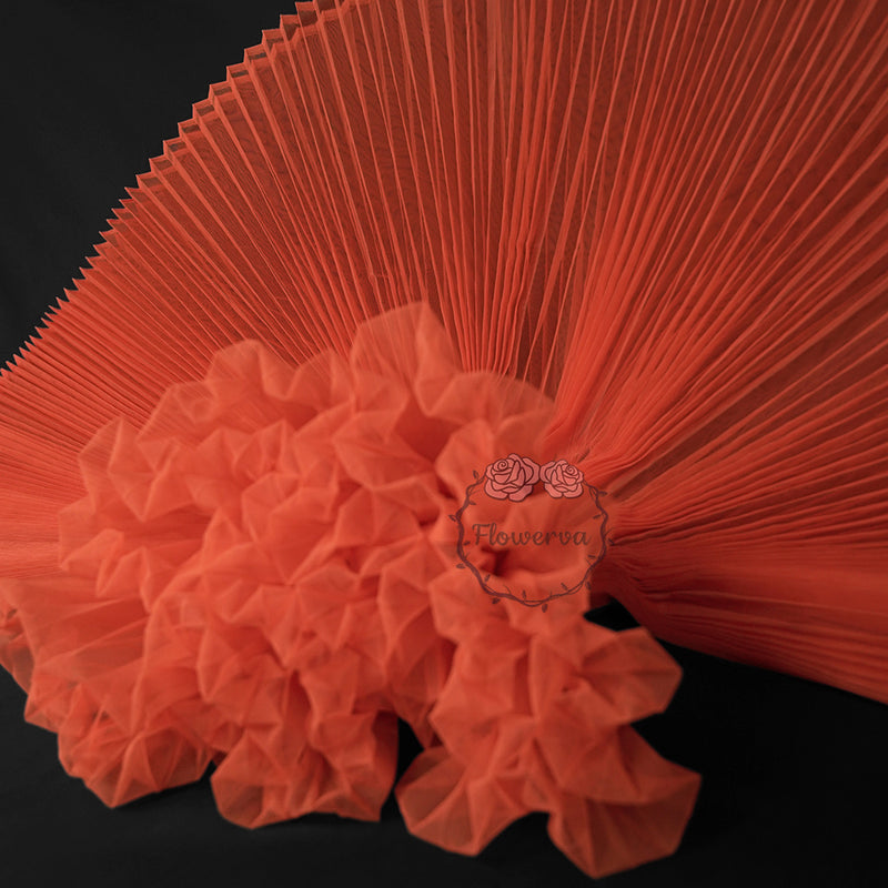 Orange Red Great Pleated Organza Crinkle Fabric 6324