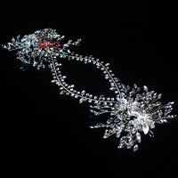 Flowerva Vintage Alloy Flower Double Row Diamond Bridal Wedding Hairband