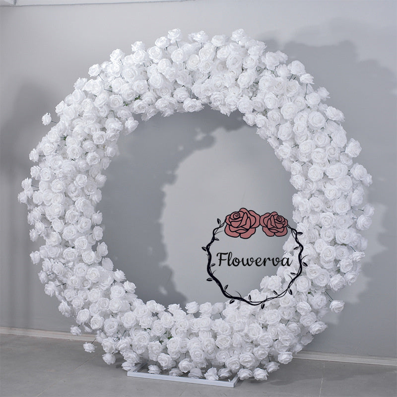 Flowerva 2-Meter Pure White Rose Circular Wedding Event Background Decora