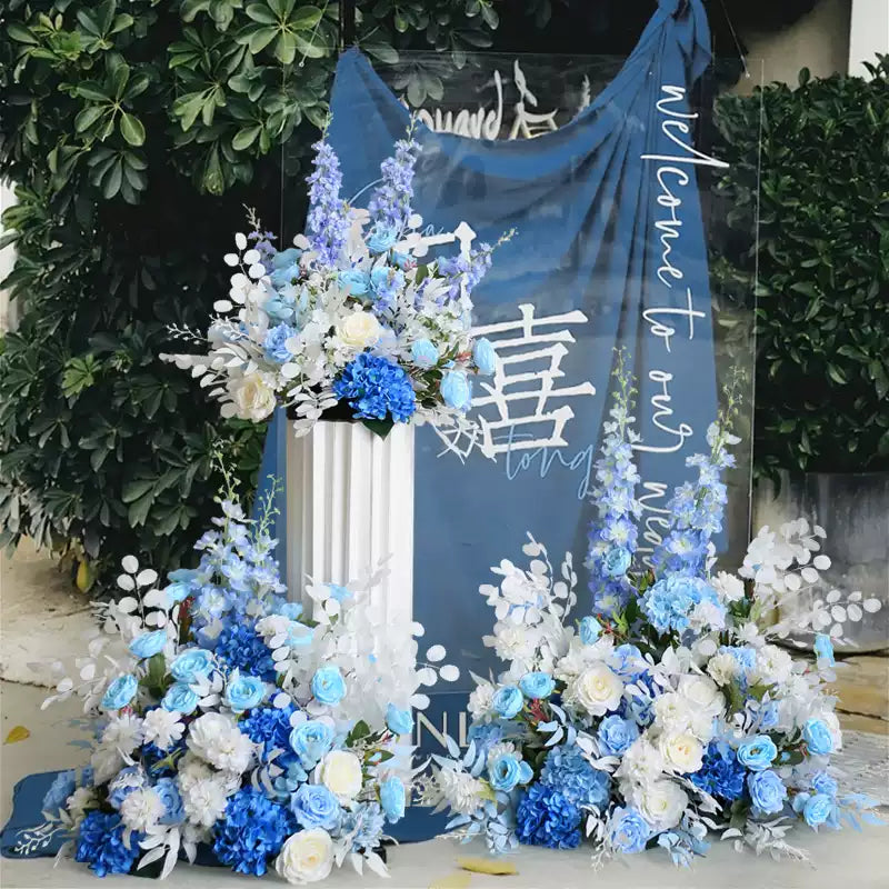 Flowerva Blue Wedding Event Simulation Floral Arch Flower Platform Pillar Flower Pile Props