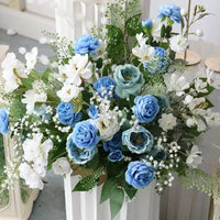 Flowerva Fresh Blue and White Simulated Floral Arrangement Wedding&Event&Party Background Stage Decoration