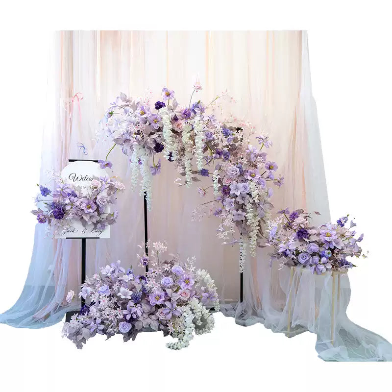 Flowerva Purple Style European Style Arch Simulation Flower Arrangement Wedding Event Party Background Decoration