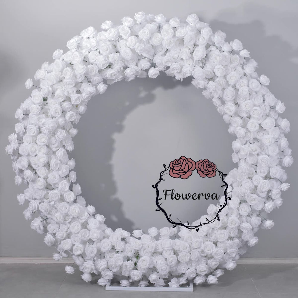 Flowerva 2-Meter Pure White Rose Circular Wedding Event Background Decora