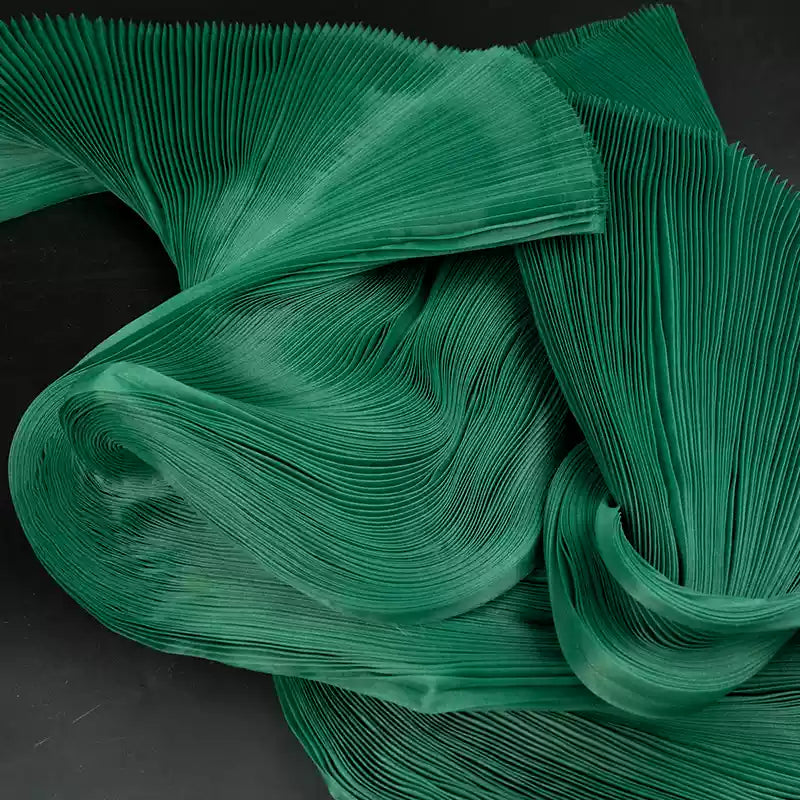 Flowerva Peacock Green Soft Silk Wrinkled Organza Wedding&Stage Styling Decoration Handmade Dress Designer Fabric