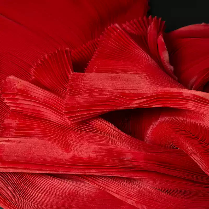 Flowerva Big Red Soft Silk Wrinkled Organza Wedding&Stage Styling Decoration Handmade Dress Designer Fabric