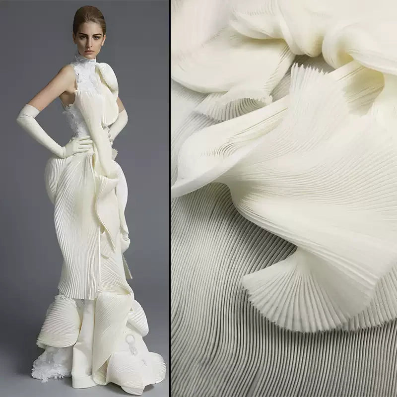 Flowrva Silk Pleated Organza Wedding&Stage Styling Decoration Handmade Dress Unique Designer Fabric