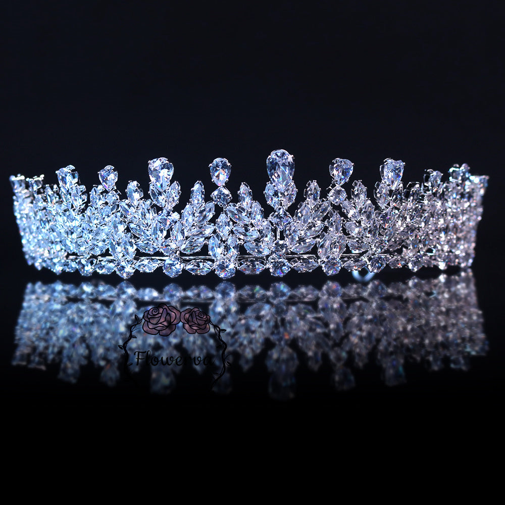 Flowerva Light Luxury Zircon Crown Exquisite Bridal Wedding Tiara