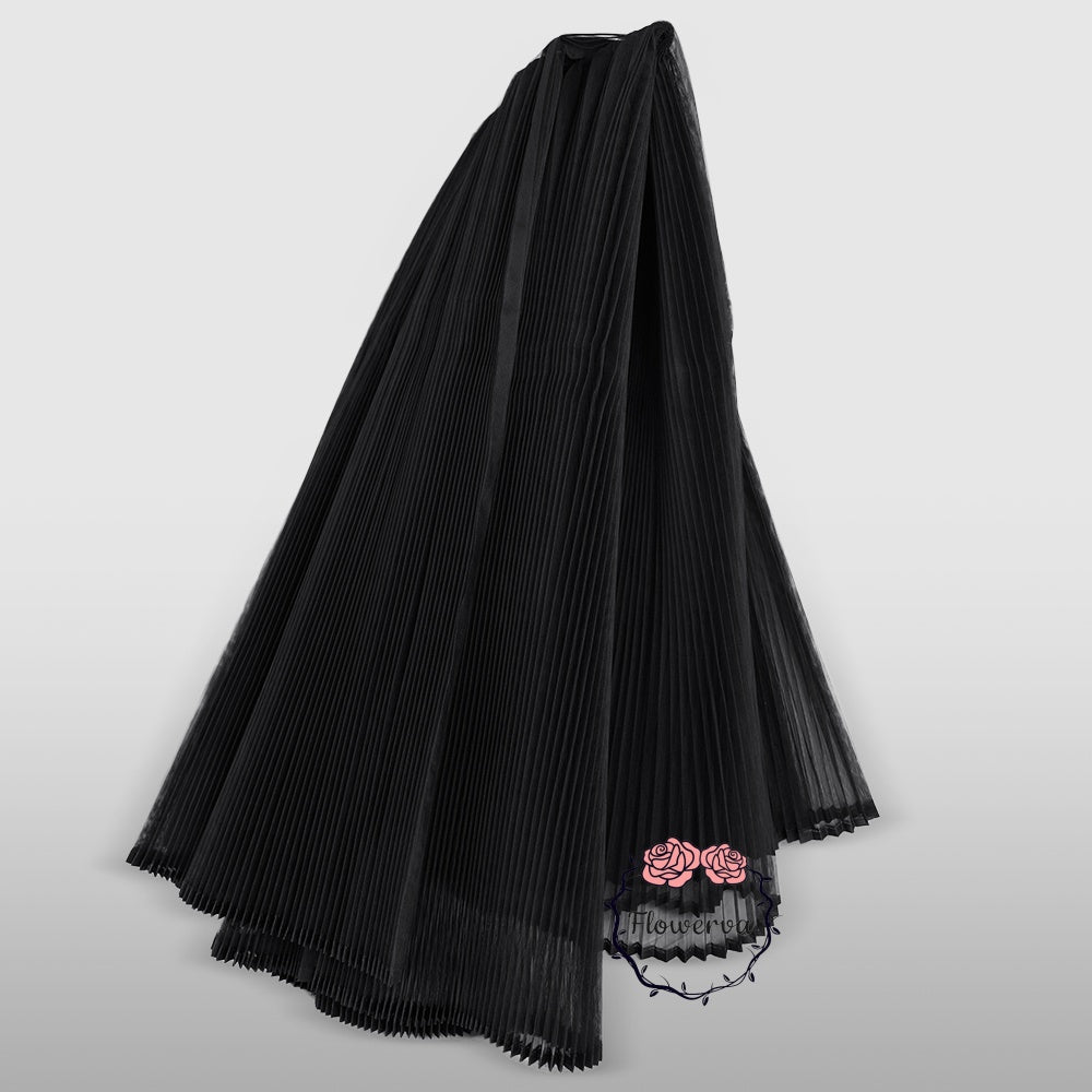 Grand tissu froissé en organza plissé noir 6324