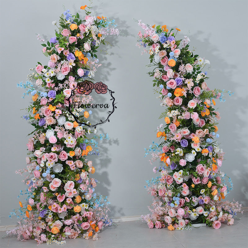 Flowerva Monet Garden Style Colorful Bull Horn Simulation Flower Arrangement Wedding Stage Background Decoration