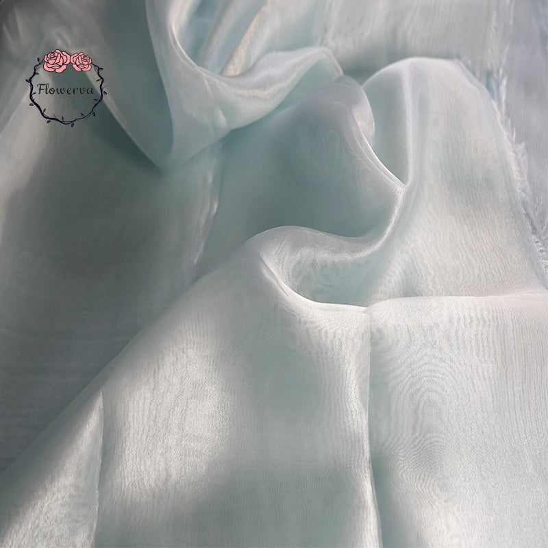 Flowerva – tissu en Organza de soie bleu, fin et doux, pour décoration de mariage, conception de robe 