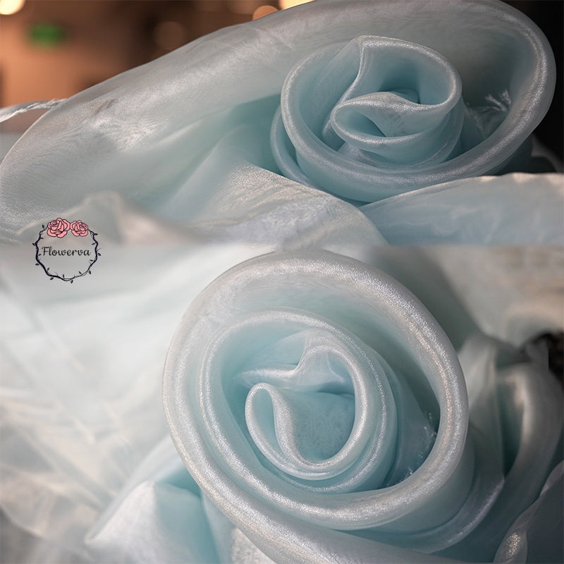 Flowerva Blue Silk Organza Thin Soft Wedding Decoration Dress Design Fabric