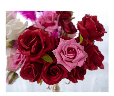 Flowerva Artificial Feather Rose Bouquets Wedding Dessert Table Centerpieces Flower Bouquets