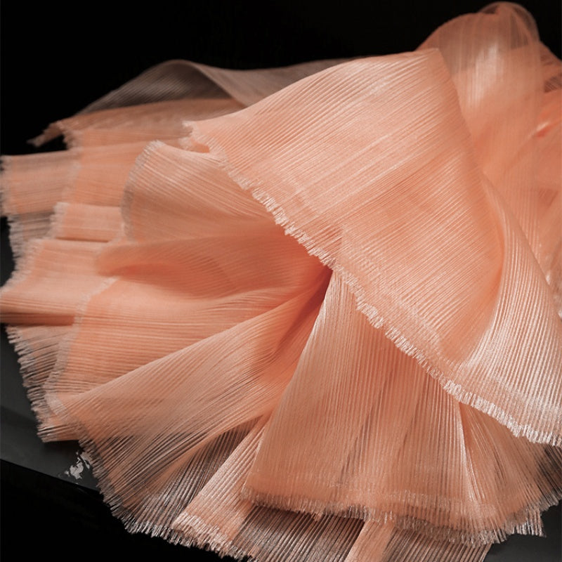 Tissu de style de robe de mariée à texture plissée brillante rose orange