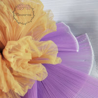 Gradient Yellow And Purple Pleated Organza Crinkle Fabric With Rigid And Wide Trim Stage Handmade Dress Designer Fabrics