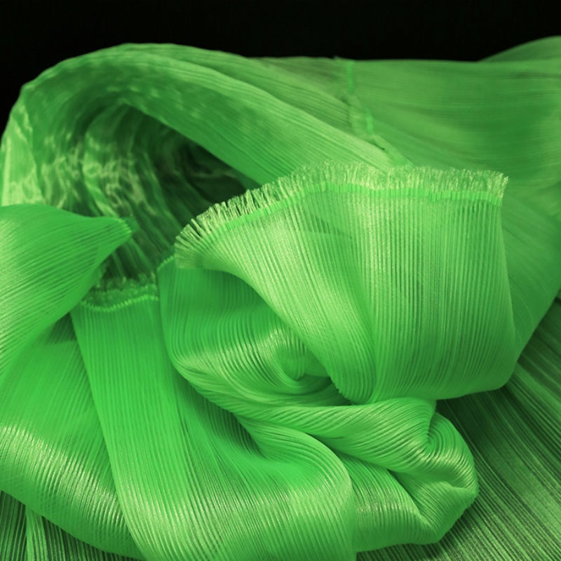 Tissu de style de robe de mariée à Texture plissée brillante vert Fluorescent