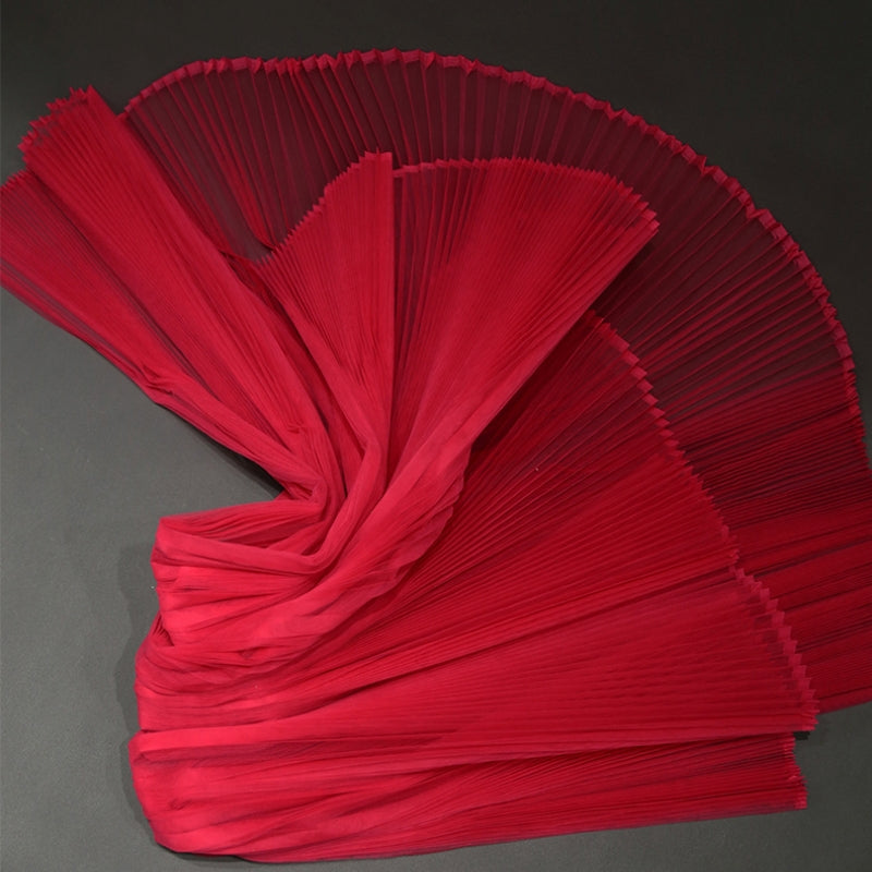 Tissu froissé en Organza plissé rouge vif, avec garniture rigide et large, tissus de créateurs de robes faits à la main