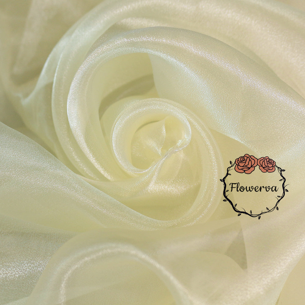 Flowerva Light Champagne Yellow Silk Organza Thin Soft Wedding Decoration Dress Design Fabric