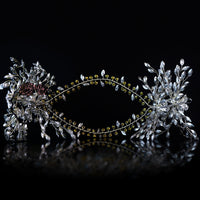 Flowerva Vintage Alloy Flower Double Row Diamond Bridal Wedding Hairband