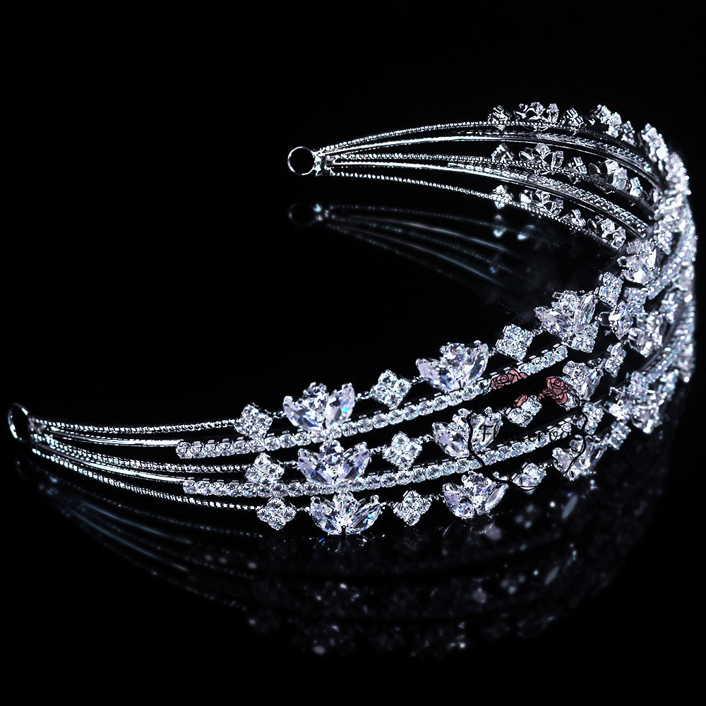 Flowerva Exquisite Wide-Rimmed Multi-Layered Luxury Diamond-Studded Crown Headband