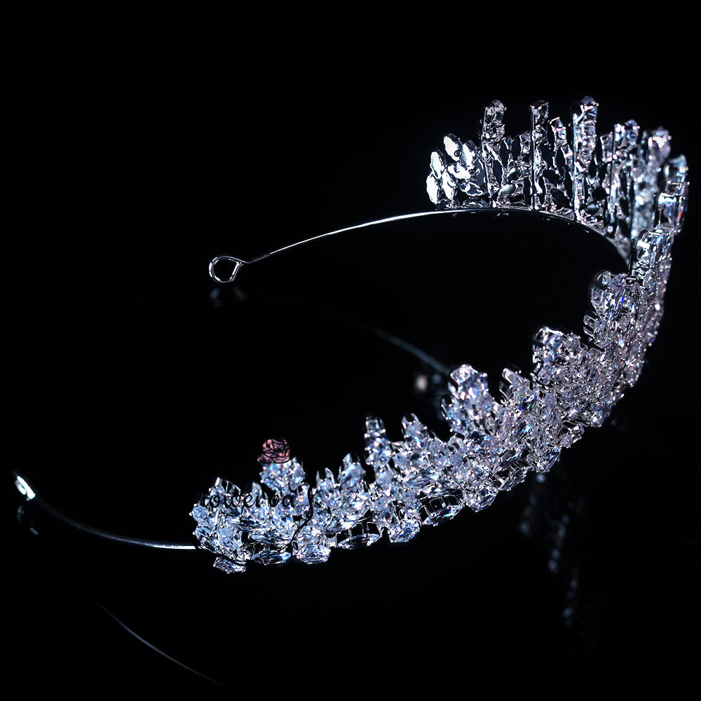 Flowerva Light Luxury Zircon Crown Exquisite Bridal Wedding Tiara