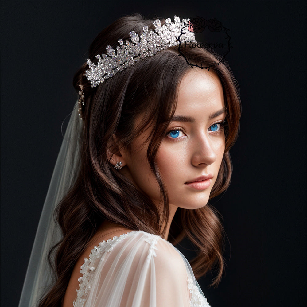 Flowerva Light Luxury Zircon Crown Exquisite Bridal Wedding Tiara