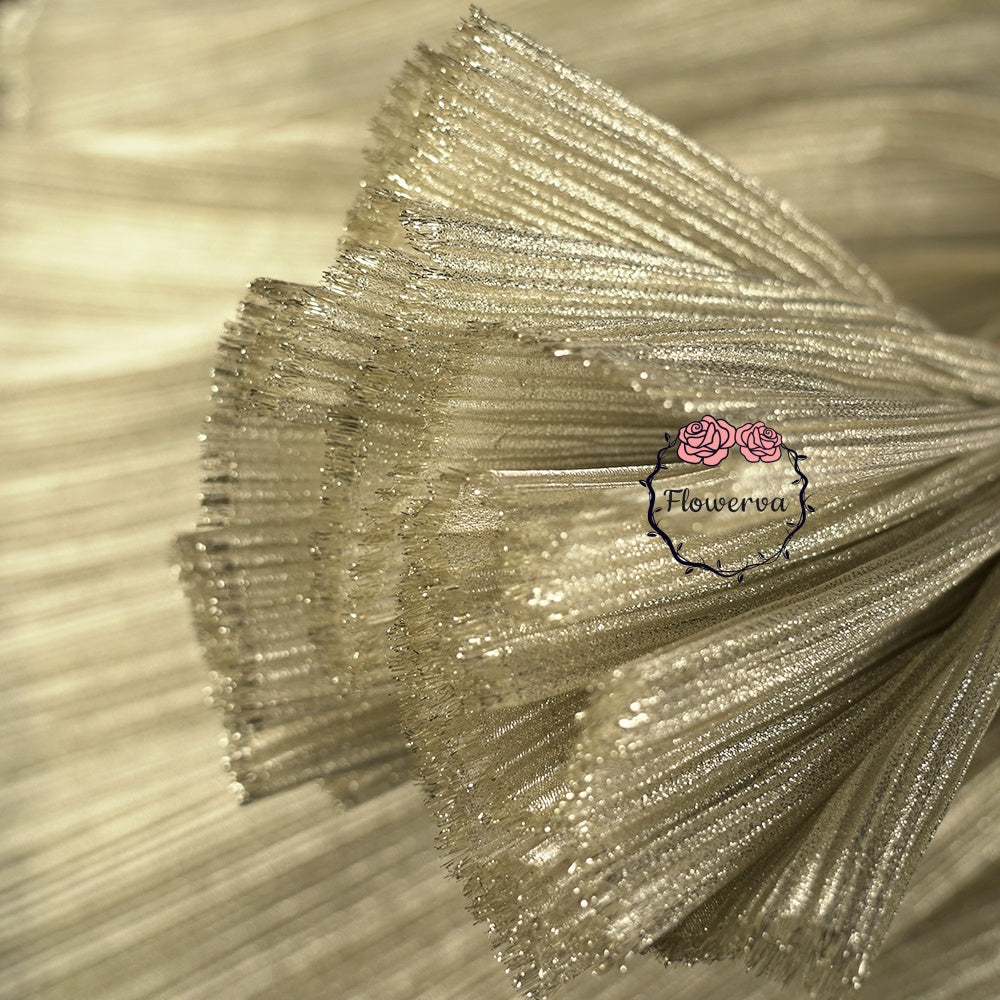 Tissu froissé à Texture de fil de perles en métal Beige doré, tissu Floral de décoration de scène de Style de mariage