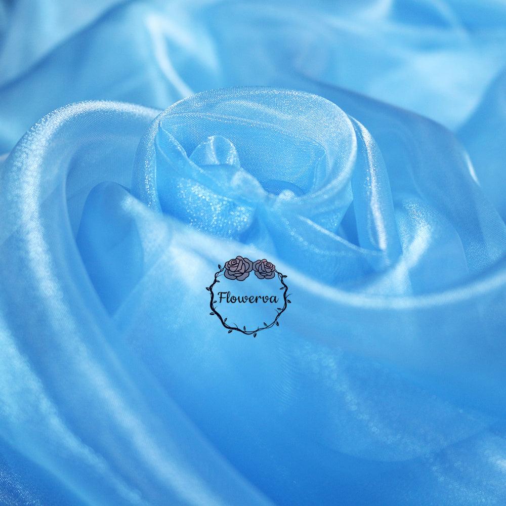 Flowerva – tissu en Organza de soie bleu, fin et doux, pour décoration de mariage, conception de robe 