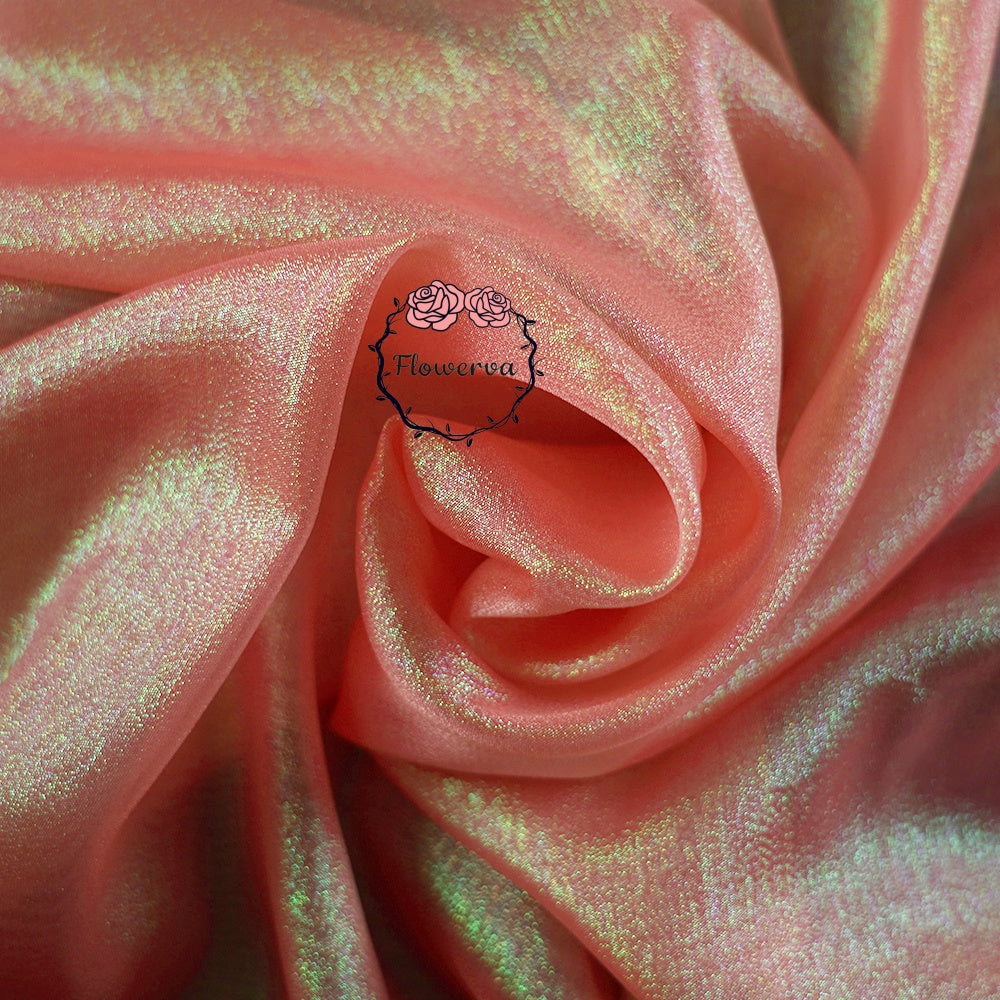 Flowerva Crystal Shining Organza Pearl Golden Red Wedding Dress /Decoration Design Fabric