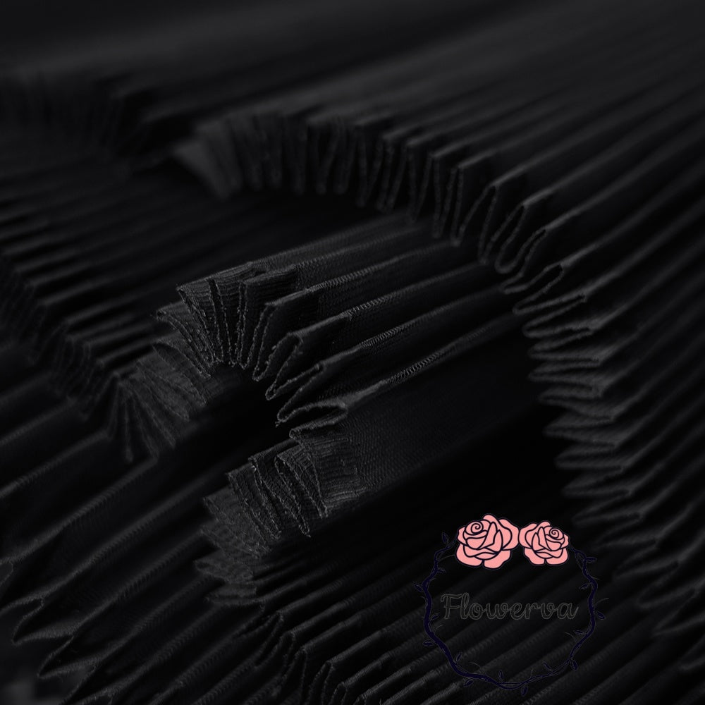 Grand tissu froissé en organza plissé noir 6324