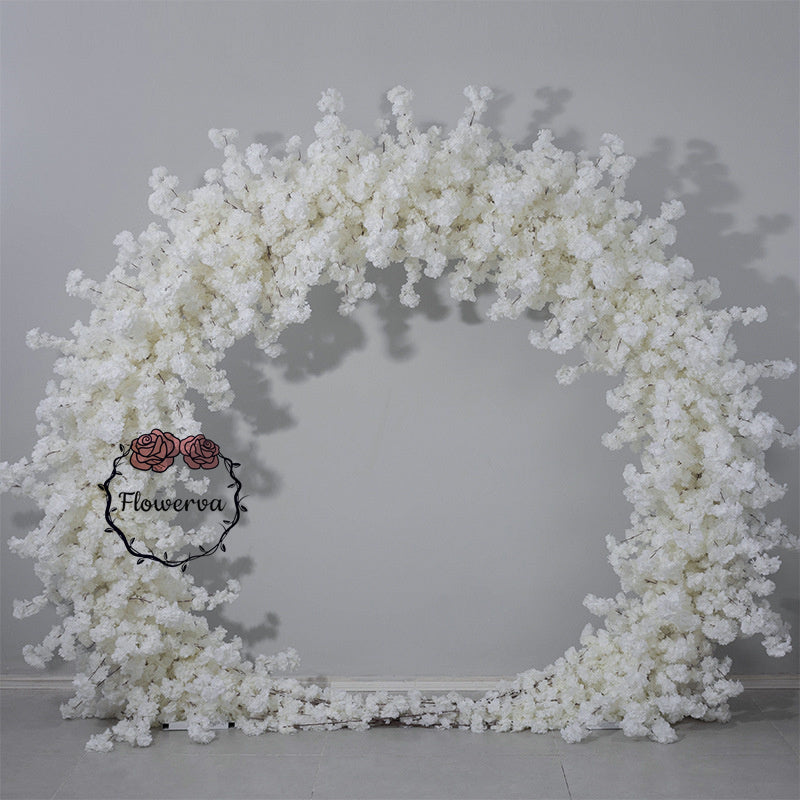 Flowerva White Semi-Circular Cherry Blossom Arch Wedding&Event Stage Background Decora