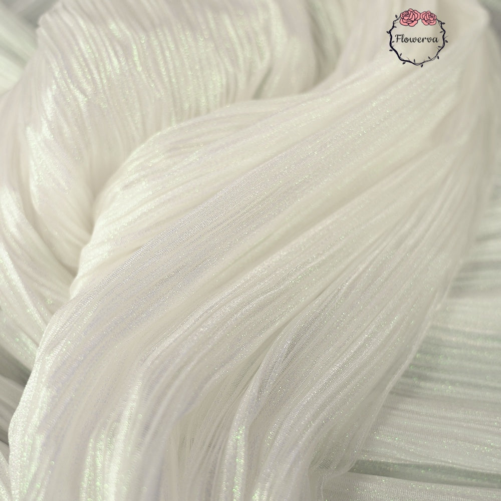 Pearlescent White Yarn Texture Wrinkle Luminous Fabric Wedding Style Stage Decoration Floral Fabric