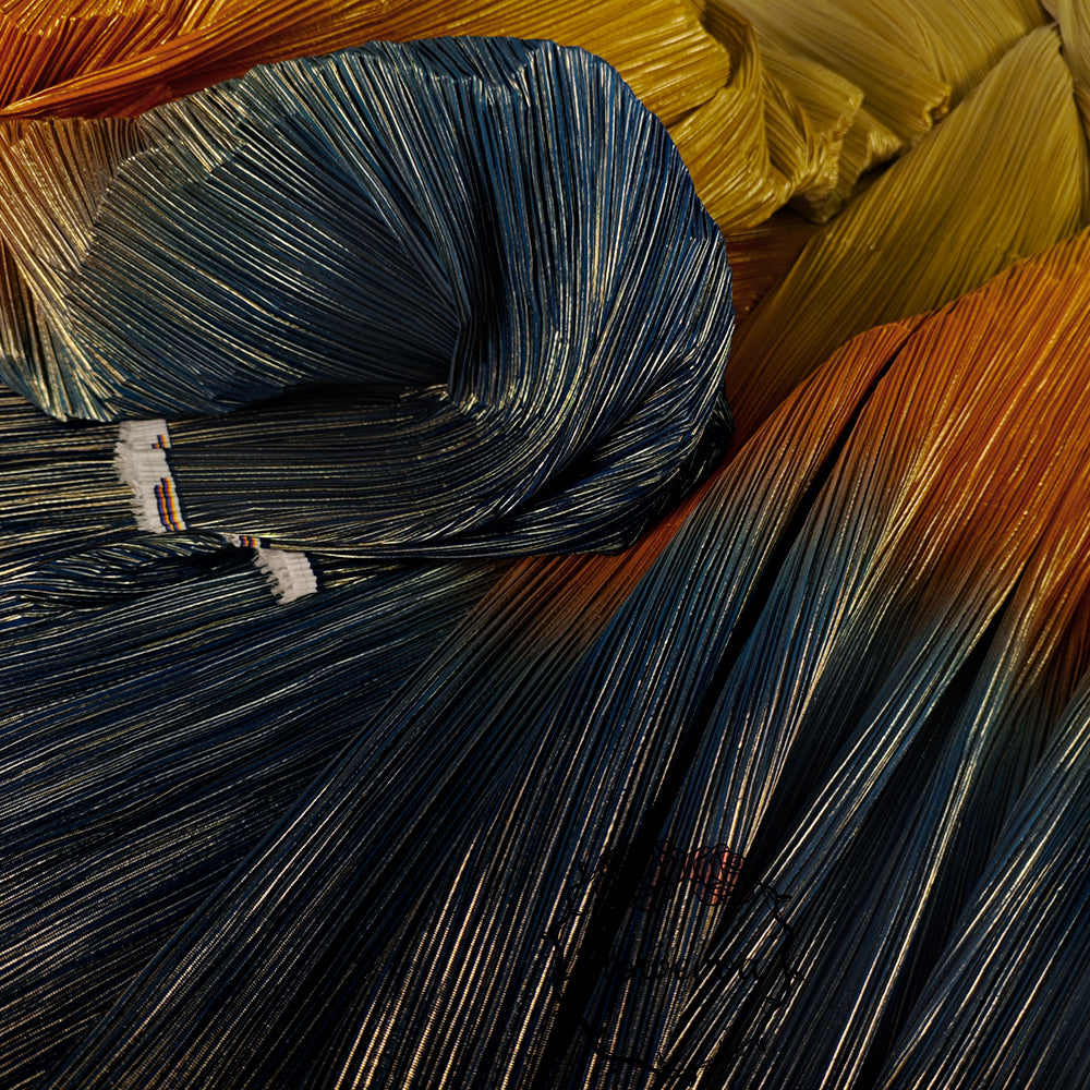 Tissu à Texture plissée et dégradé, jaune, Orange, bleu, or chaud, estampage, décoration de mariage