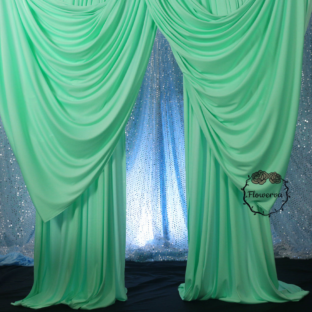Draperie élastique en soie vert menthe, décoration de scène de mariage #378