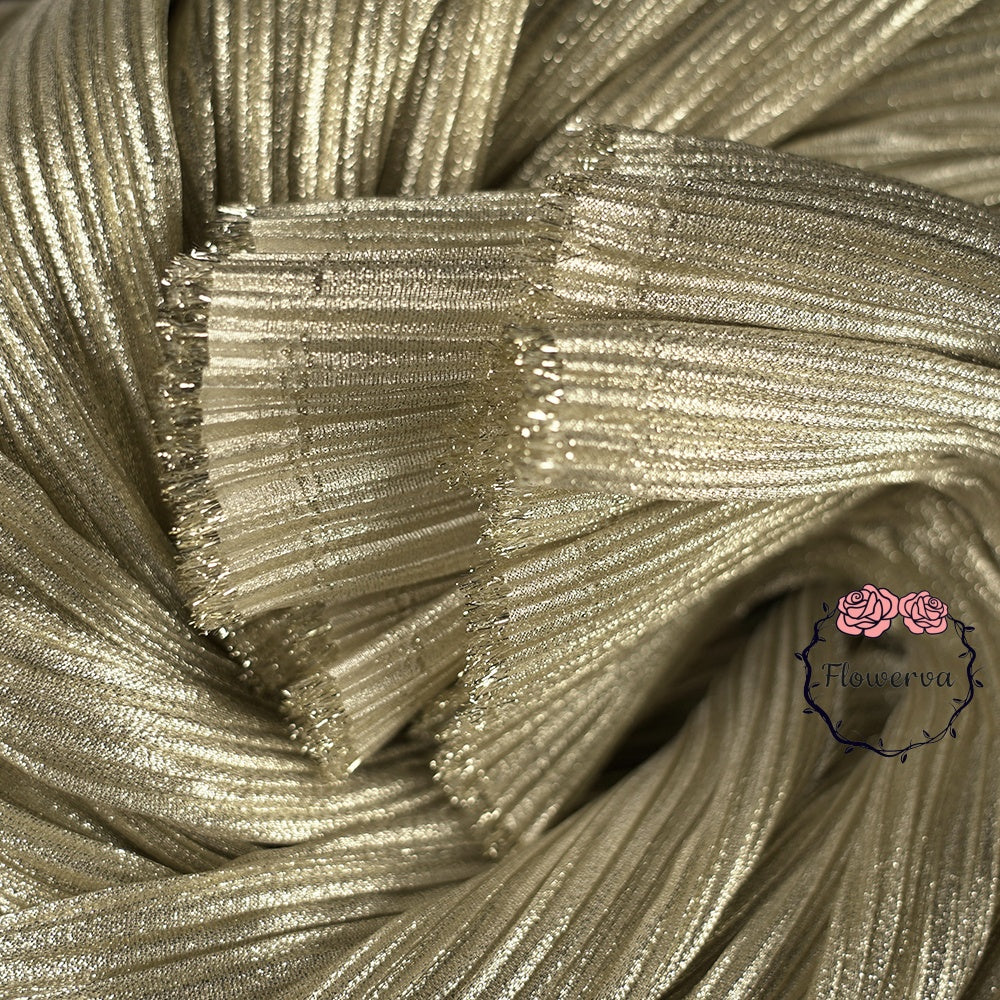 Tissu froissé à Texture de fil de perles en métal Beige doré, tissu Floral de décoration de scène de Style de mariage