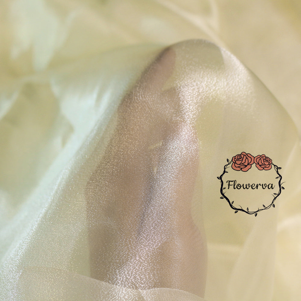 Flowerva Light Champagne Yellow Silk Organza Thin Soft Wedding Decoration Dress Design Fabric