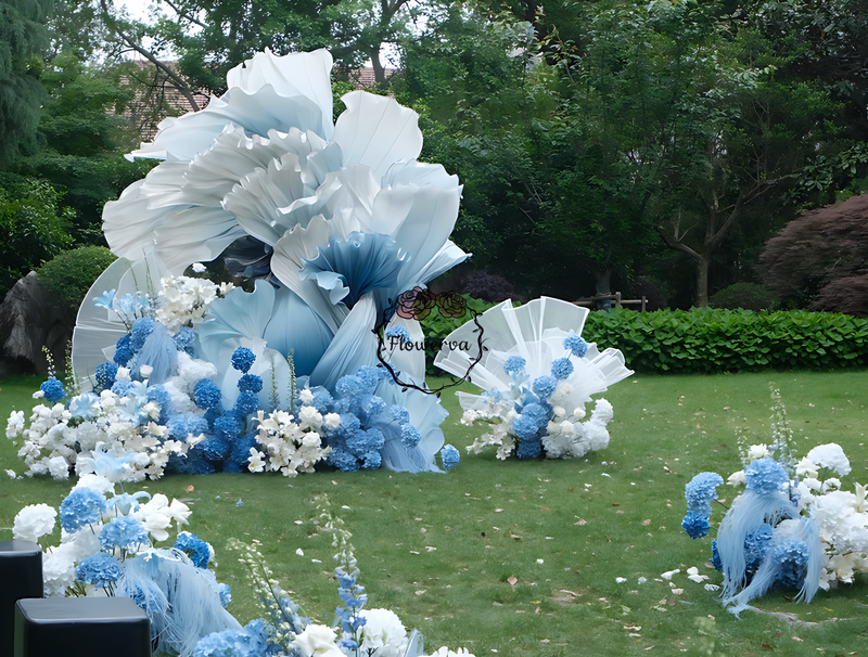 Flowerva Gradient White and Blue Ocean Wave Petals Design Wedding&Event Decoration