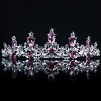 Flowerva Temperament Luxury Crystal Pink Diamond Bridal Crown Headband